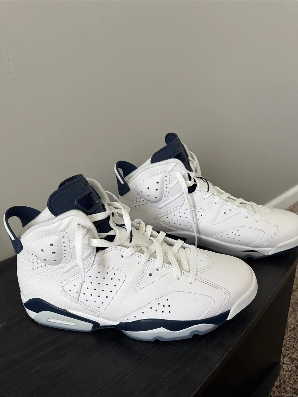 Jordan White and Navy Retro High-Top Sneakers